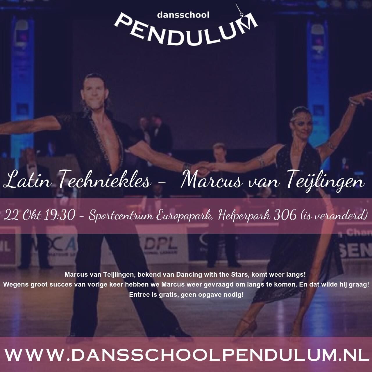 Pendulum poster - Latin Techniekles Marcus (Let op locatie gewijzigd)  22 okt. 2025 19:30 - 21:00