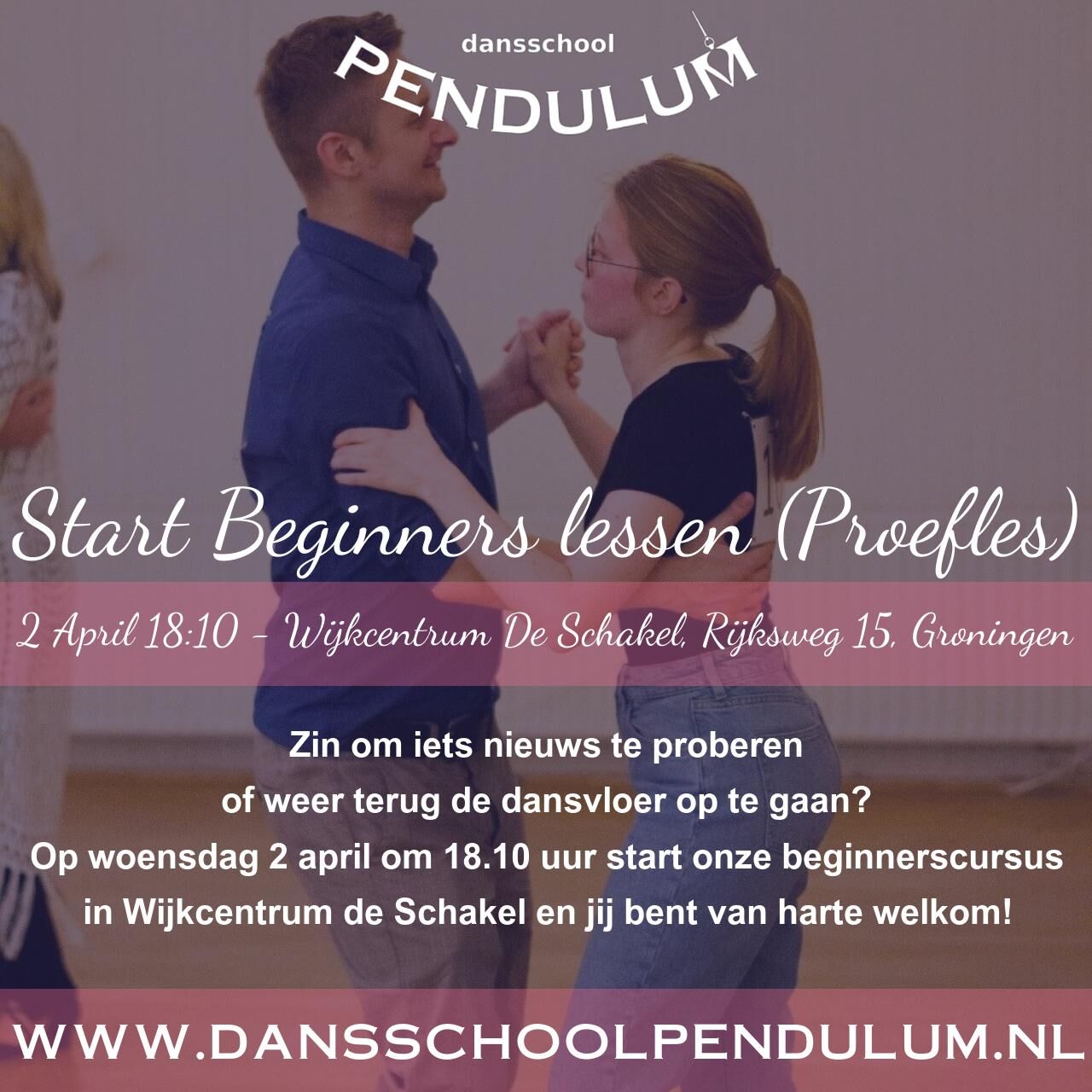 Pendulum poster - 2 April Start Beginners lessen (Proefles)  02 apr. 2025 18:10 - 19:20